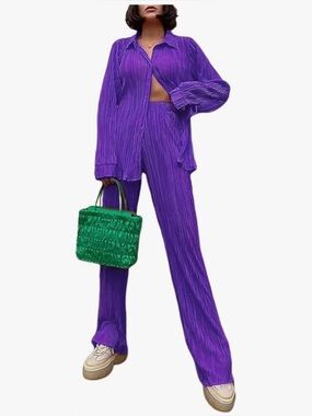 Purple Pleated Pants Set